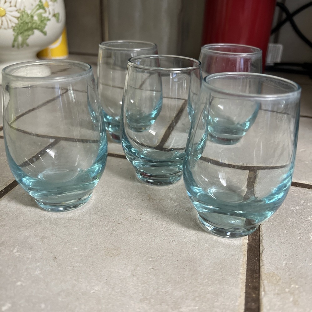 Vintage Libbey Aqua Ice Blue Tempo Juice SET OF 5 Tempo Roly Poly 3.5" tall